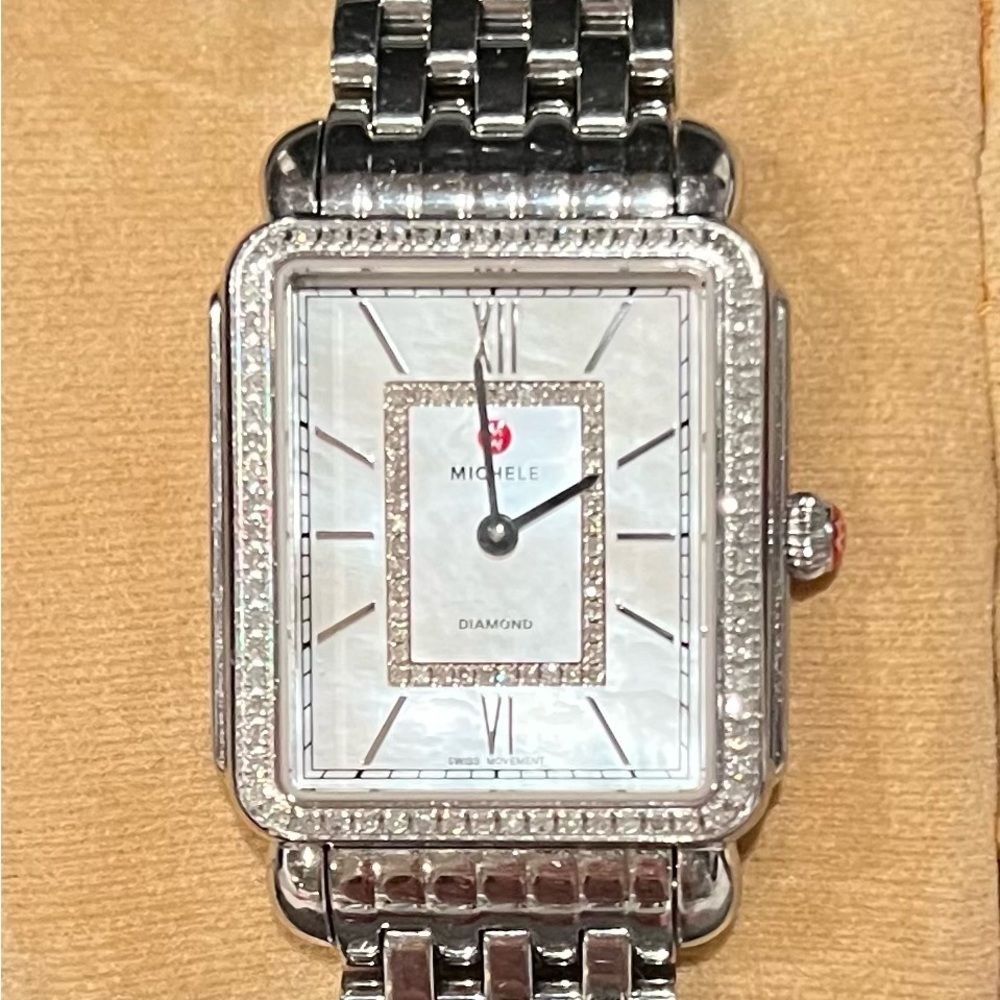 PRE-LOVED Michele Silver Women's Diamond Watch and Six Interchangeable Bands